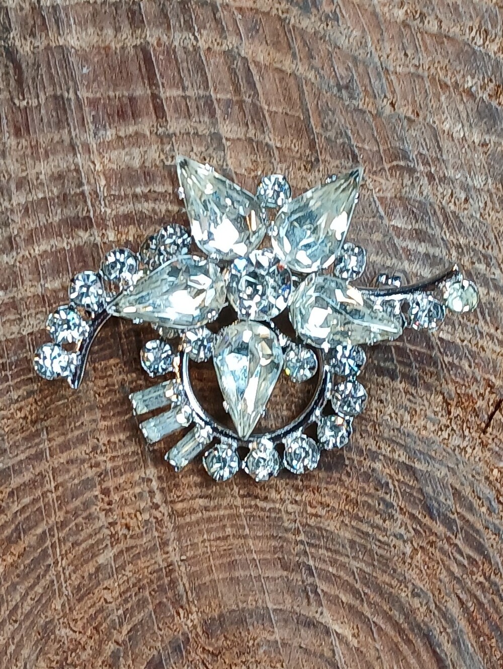 Vintage Austrian Crystal Silver-Tone Brooch